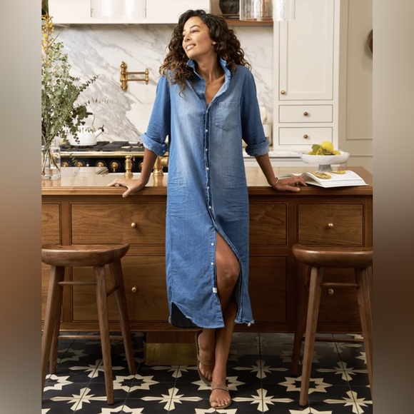 Frank & Eileen Rory Maxi Long Shirtdress Dress Famous Denim Blue Medium - Picture 3 of 16